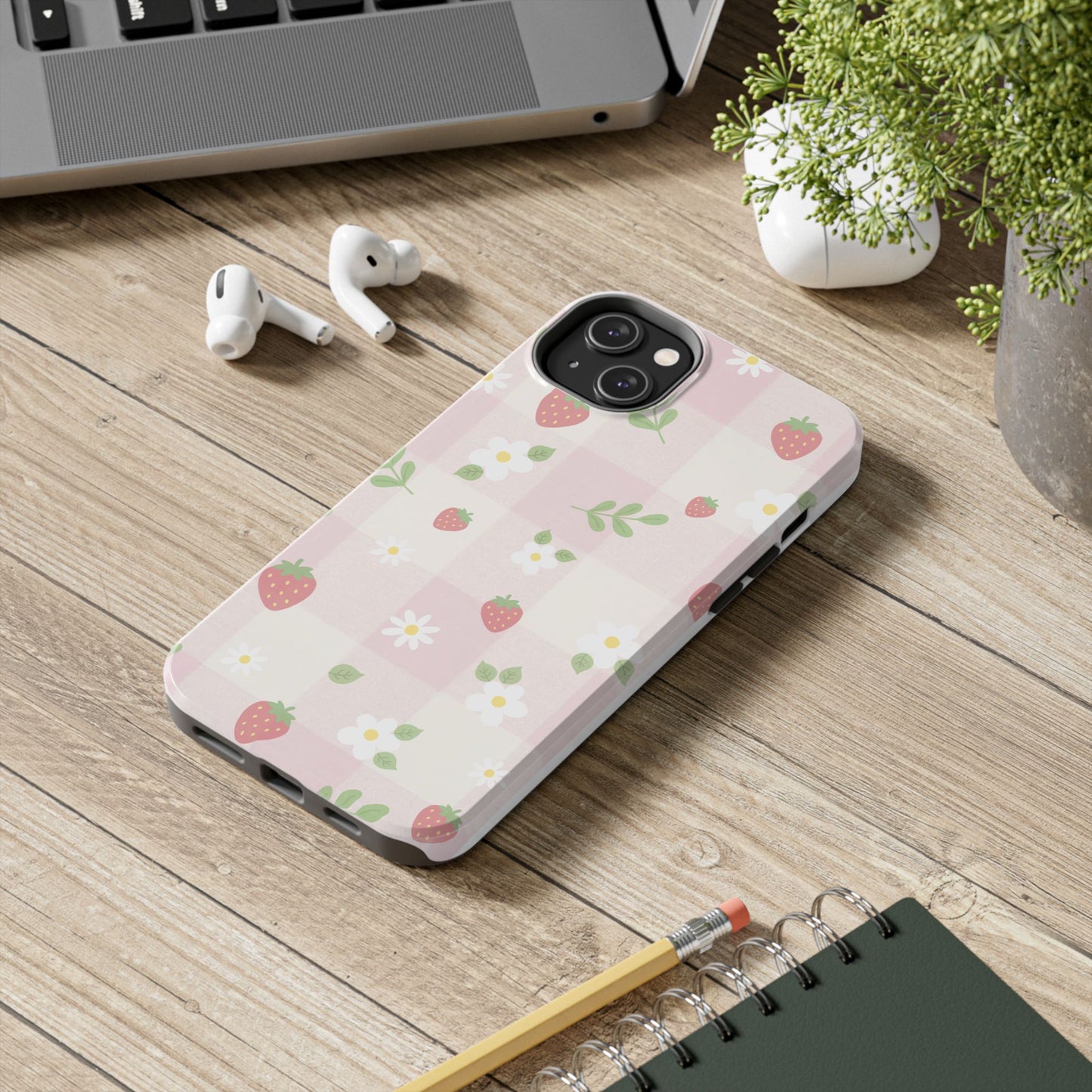 Strawberries & Flowers Tough Phone Case — Floral Fruit Protective Cover