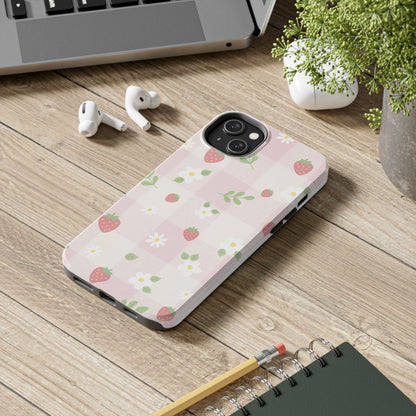 Strawberries & Flowers Tough Phone Case — Floral Fruit Protective Cover