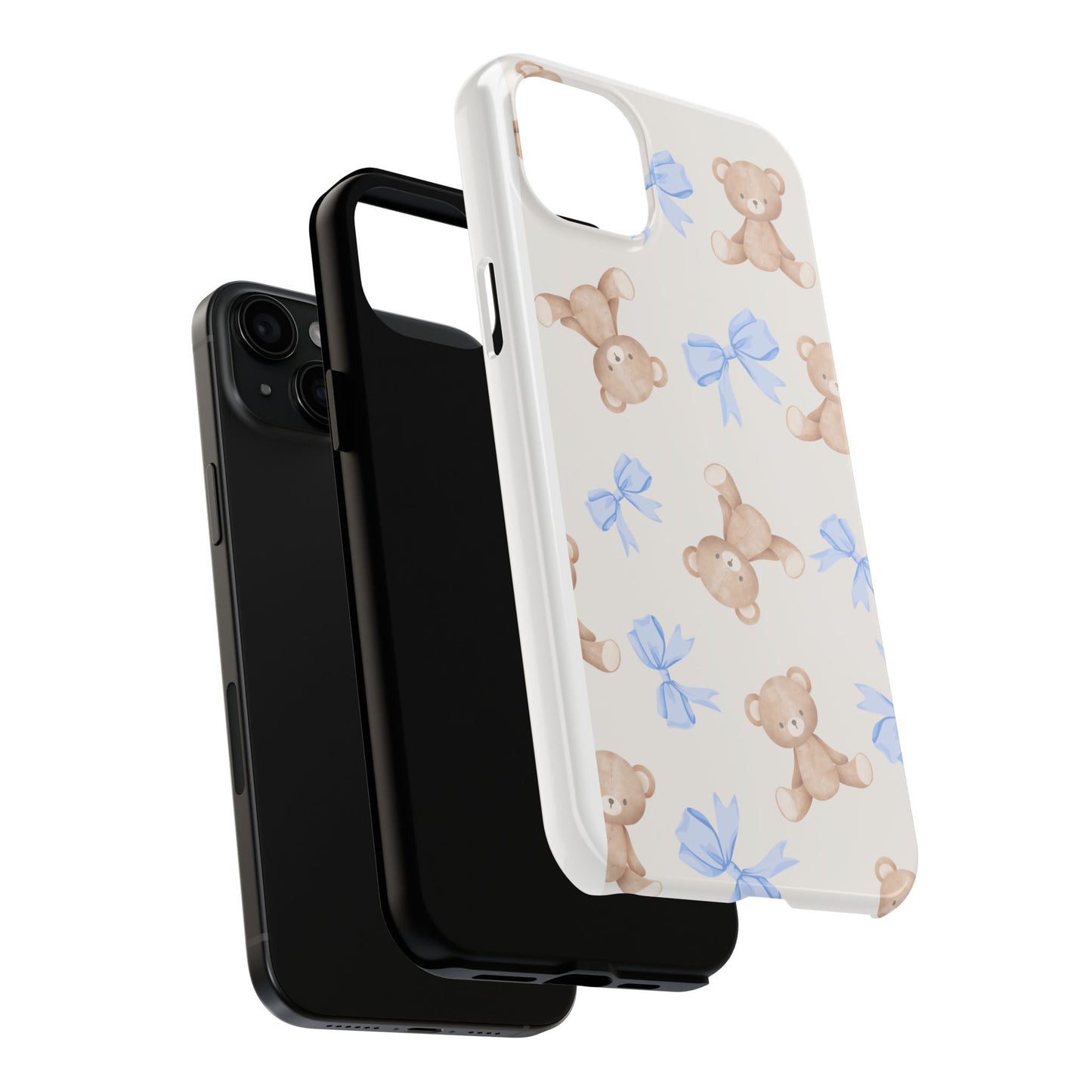 Teddy Bear Phone Case with Blue Bows