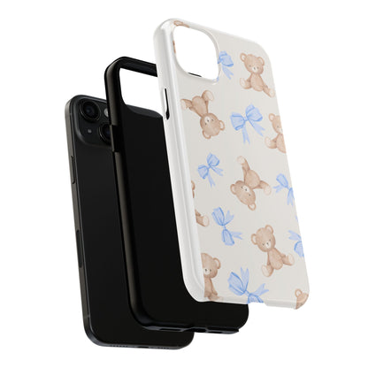 Teddy Bear Phone Case with Blue Bows