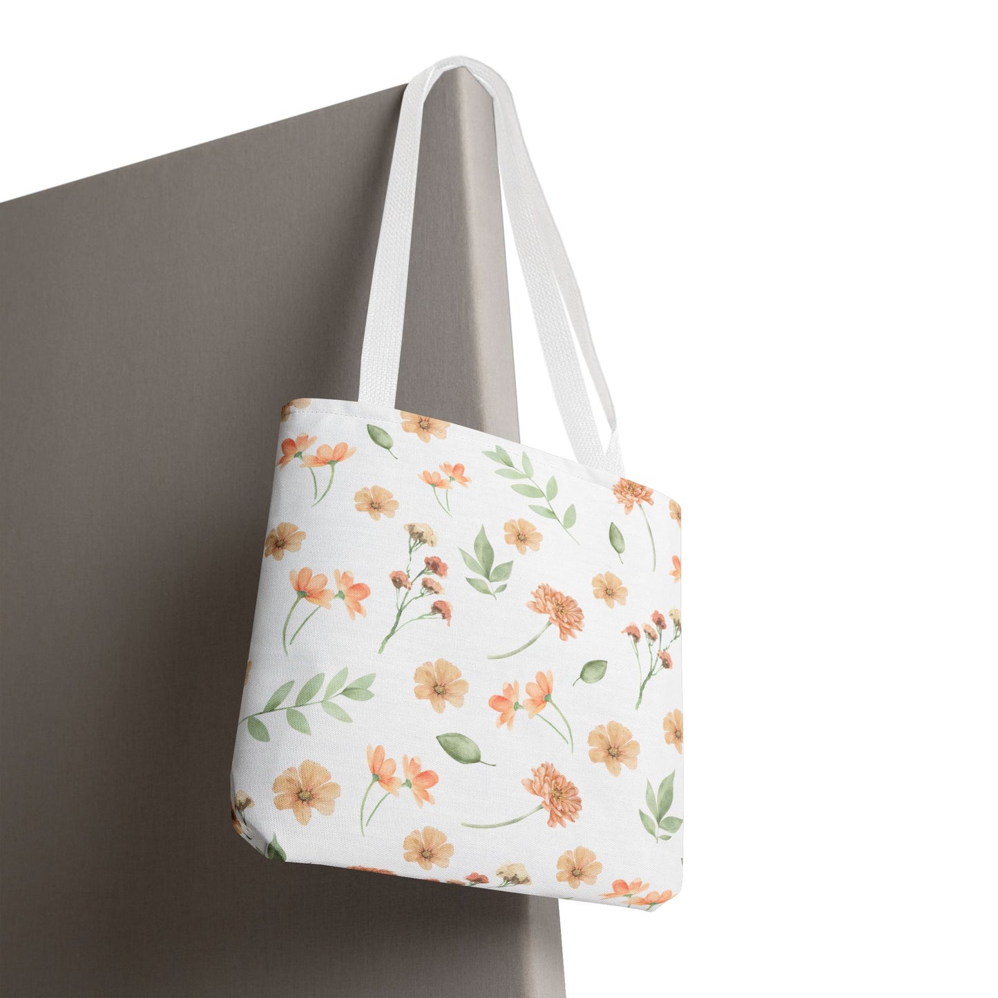 Floral Watercolor Tote Bag – Peach Blossom Pattern, Lightweight Everyday Market Tote