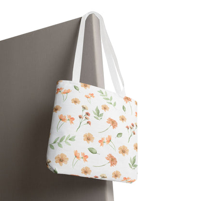 Floral Watercolor Tote Bag – Peach Blossom Pattern, Lightweight Everyday Market Tote