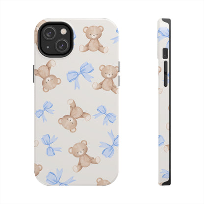 Teddy Bear Pattern Tough Phone Case — Cute Blue Bows