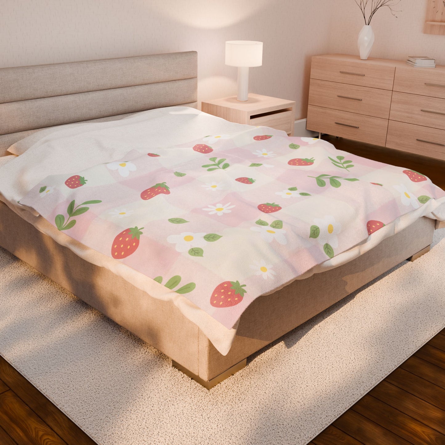 Strawberry Blossom Velveteen Plush Blanket