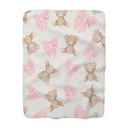 Teddy Bear Sherpa Blanket — Pink Coquette Bows