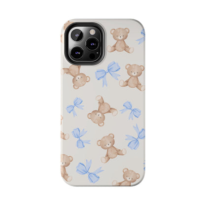 Teddy Bear Phone Case with Blue Bows