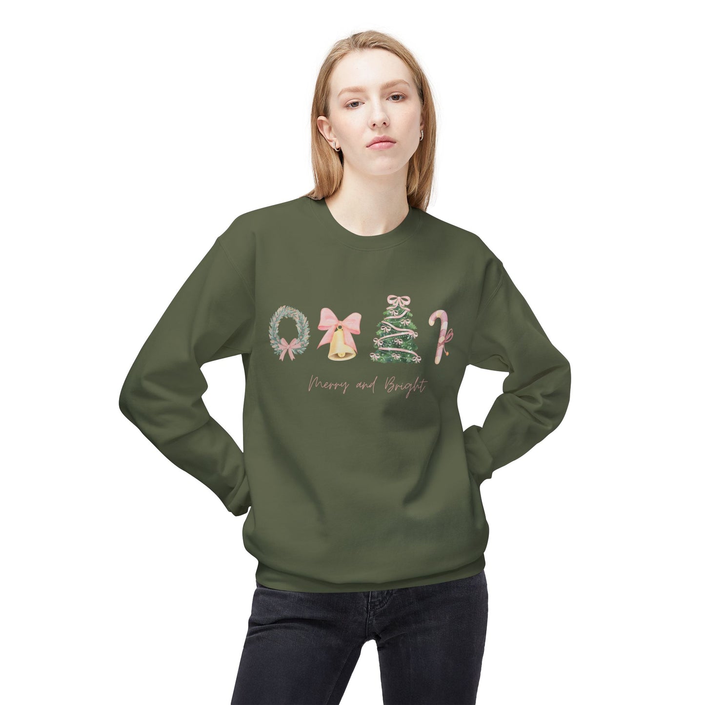 Pink Christmas Icons Crewneck Sweatshirt – Merry and Bright Holiday Pullover