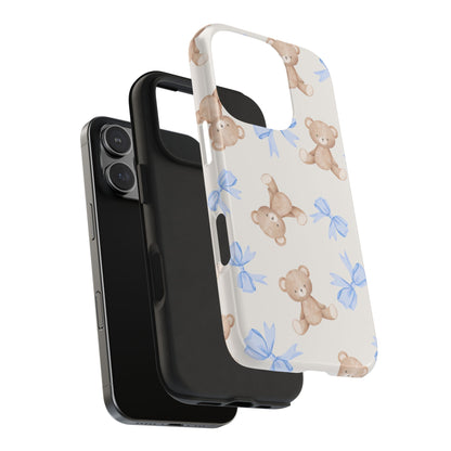 Teddy Bear Pattern Tough Phone Case — Cute Blue Bows