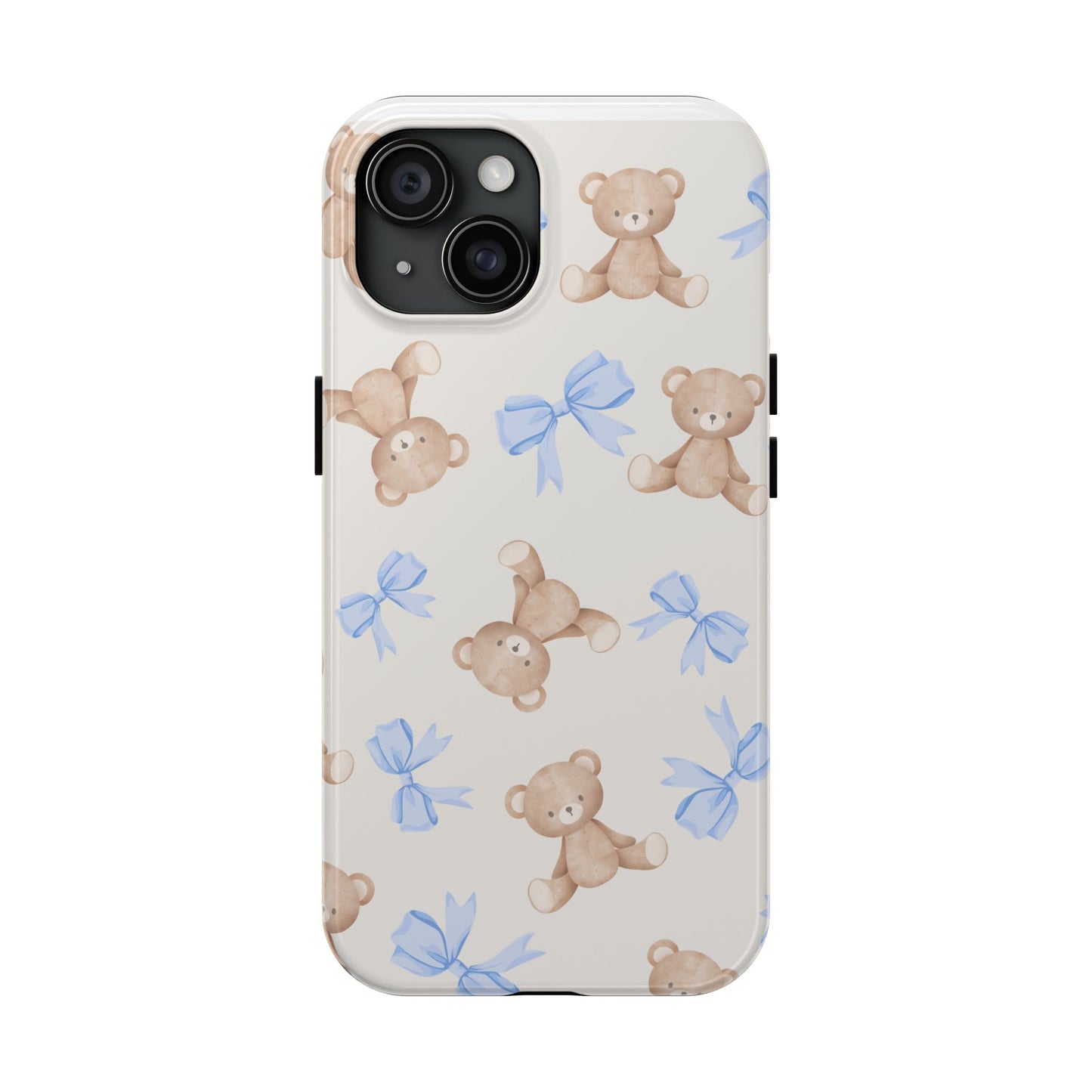 Teddy Bear Phone Case with Blue Bows