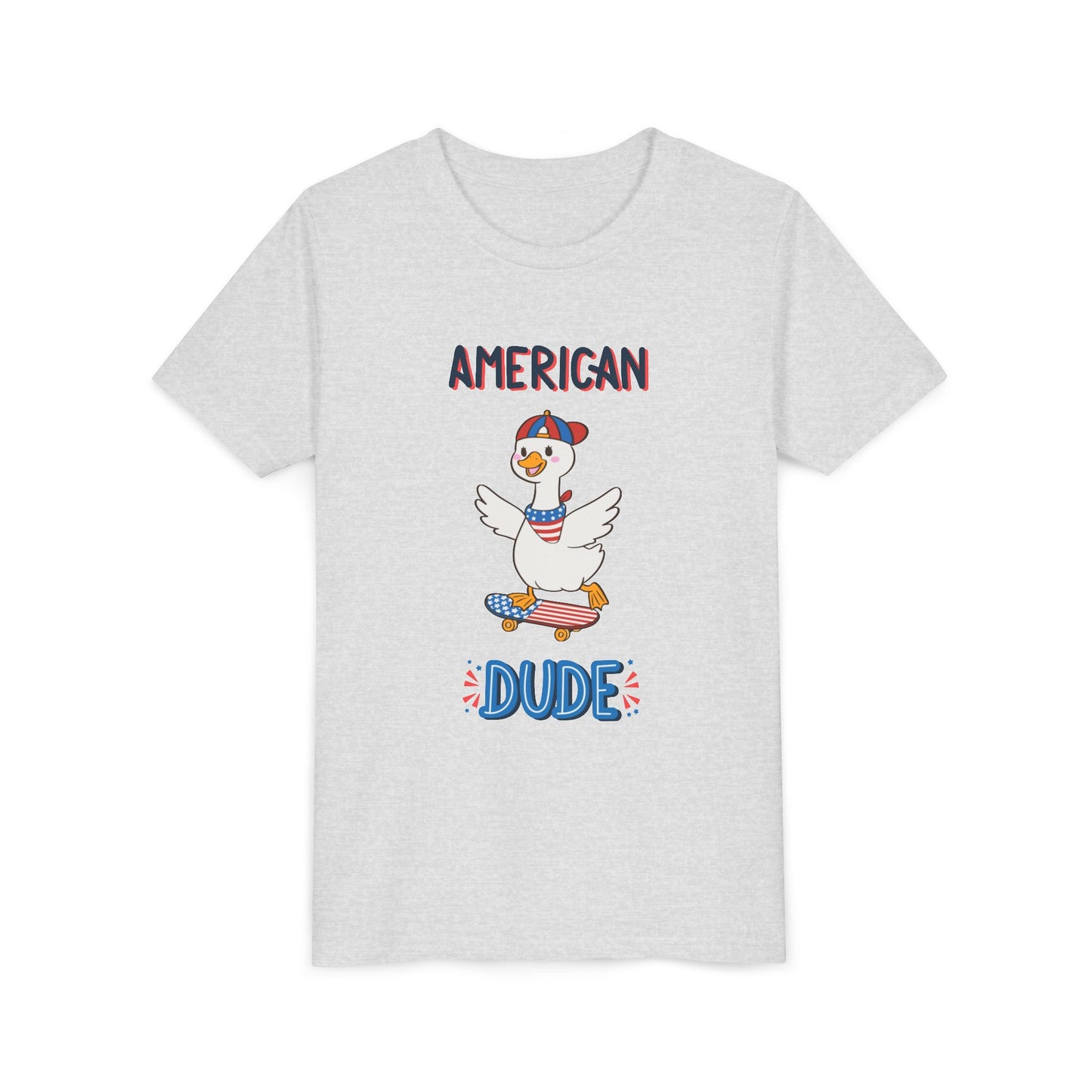 Youth Tee — "American Dude" Skateboarding Duck Graphic