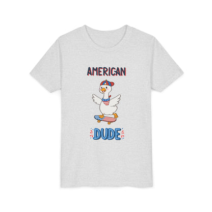 Youth Tee — "American Dude" Skateboarding Duck Graphic