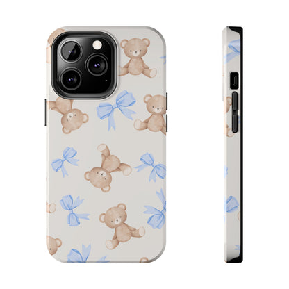 Teddy Bear Pattern Tough Phone Case — Cute Blue Bows