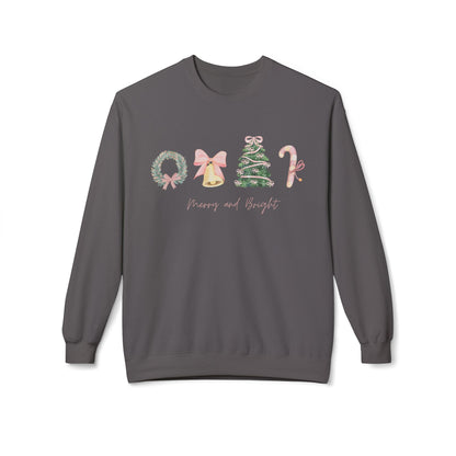 Pink Christmas Icons Crewneck Sweatshirt – Merry and Bright Holiday Pullover