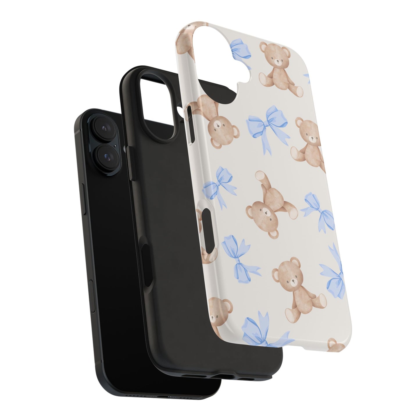 Teddy Bear Pattern Tough Phone Case — Cute Blue Bows