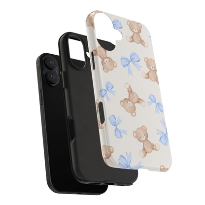 Teddy Bear Pattern Tough Phone Case — Cute Blue Bows