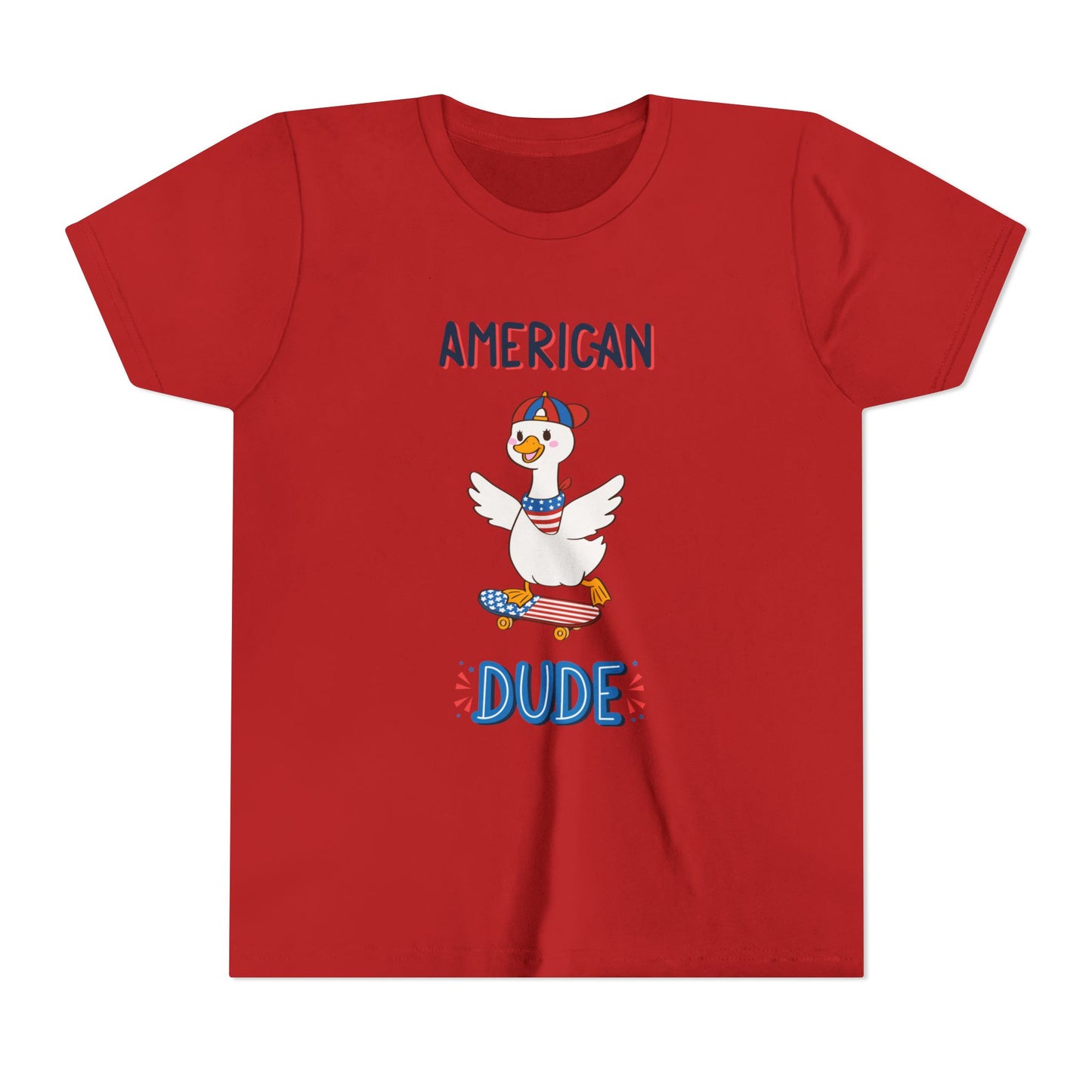 Youth Tee — "American Dude" Skateboarding Duck Graphic