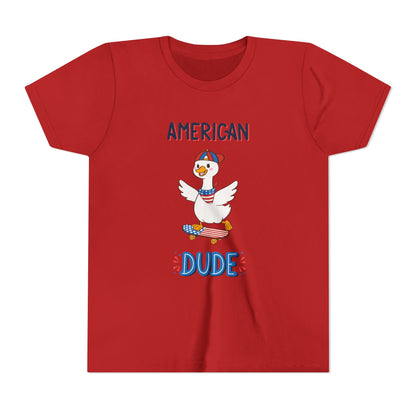 Youth Tee — "American Dude" Skateboarding Duck Graphic
