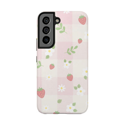 Strawberries & Flowers Tough Phone Case — Floral Fruit Protective Cover