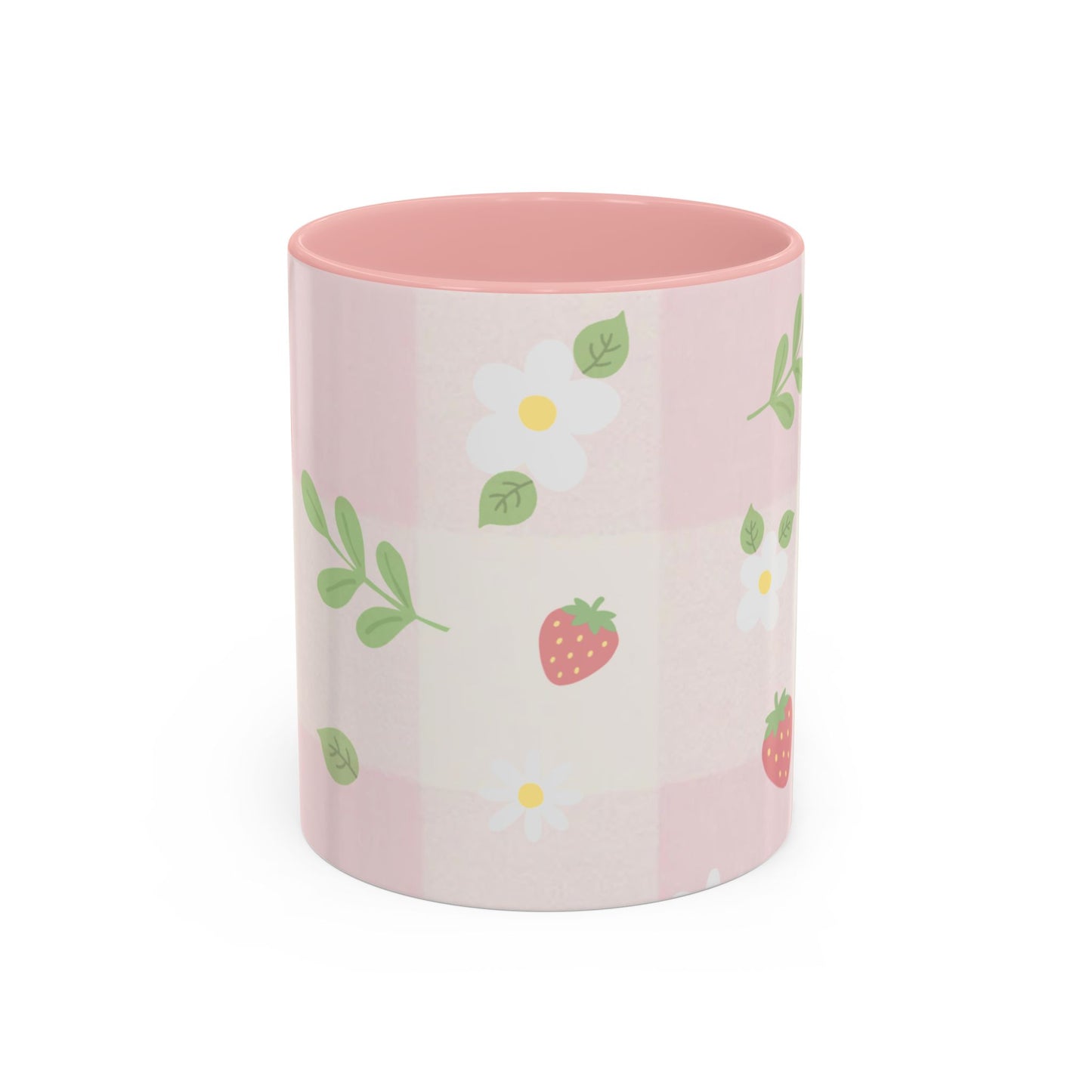 Strawberry Accent Coffee Mug — Pink or Green Interior (11oz & 15oz)