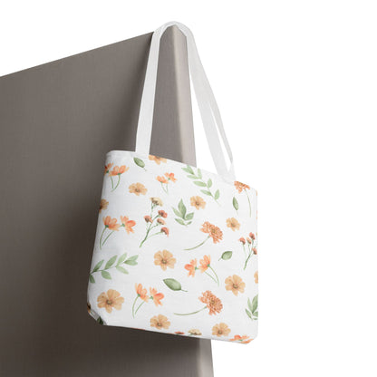 Floral Watercolor Tote Bag – Peach Blossom Pattern, Lightweight Everyday Market Tote