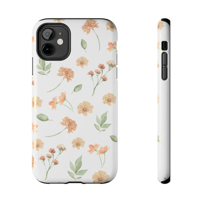 Floral Peach Watercolor Tough Phone Case — Protective Botanical iPhone Case