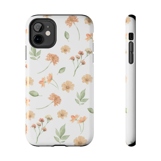 Floral Peach Watercolor Tough Phone Case — Protective Botanical iPhone Case
