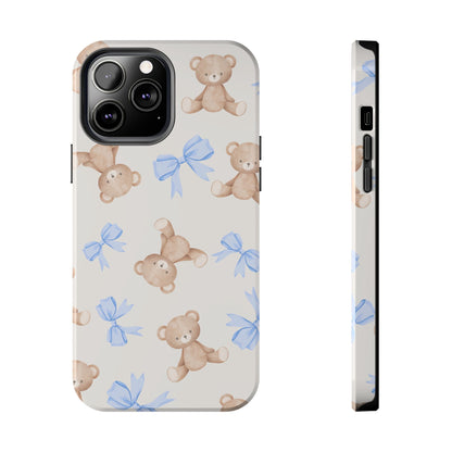 Teddy Bear Pattern Tough Phone Case — Cute Blue Bows