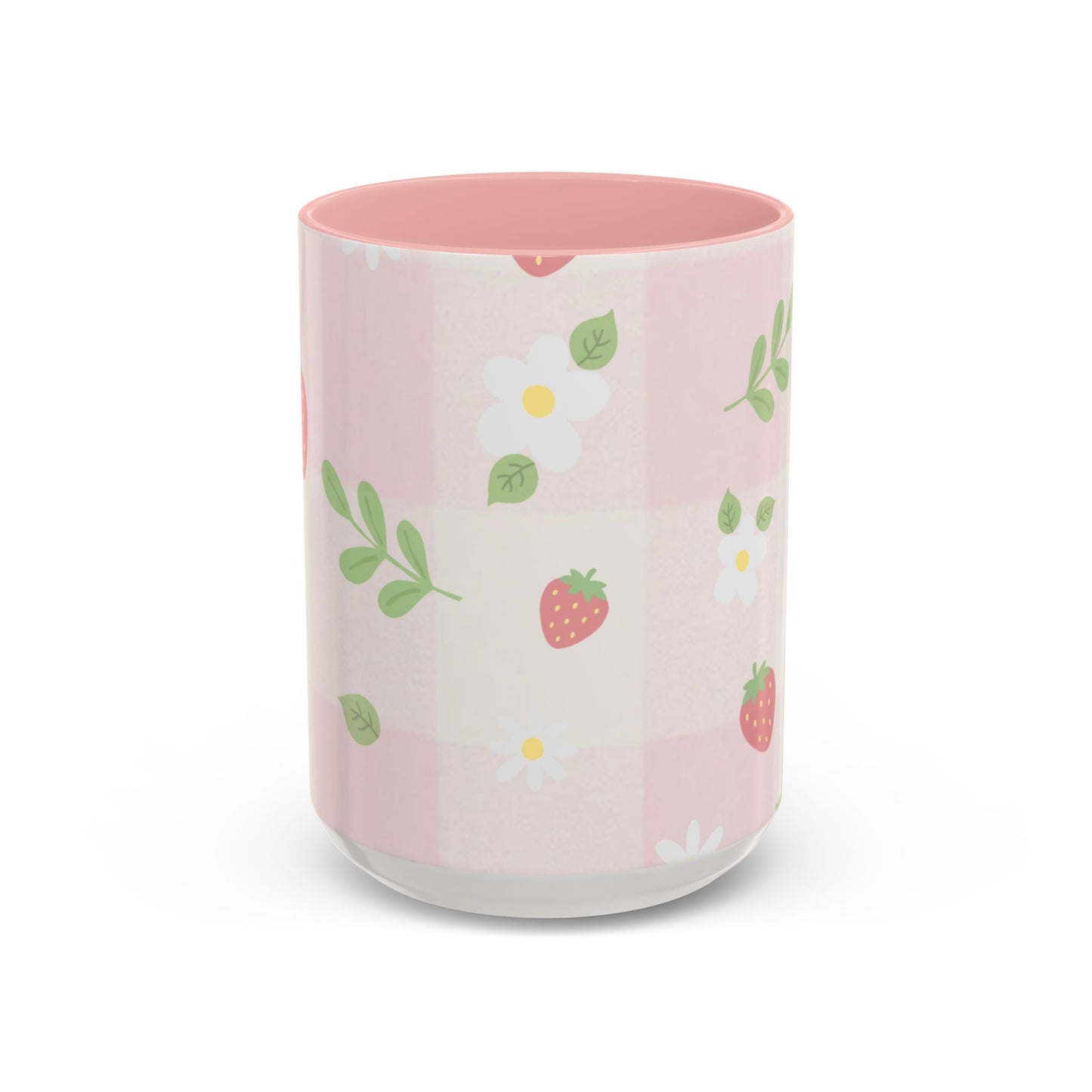 Strawberry Accent Coffee Mug — Pink or Green Interior (11oz & 15oz)
