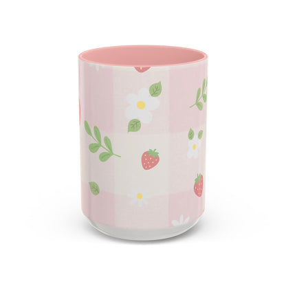 Strawberry Accent Coffee Mug — Pink or Green Interior (11oz & 15oz)