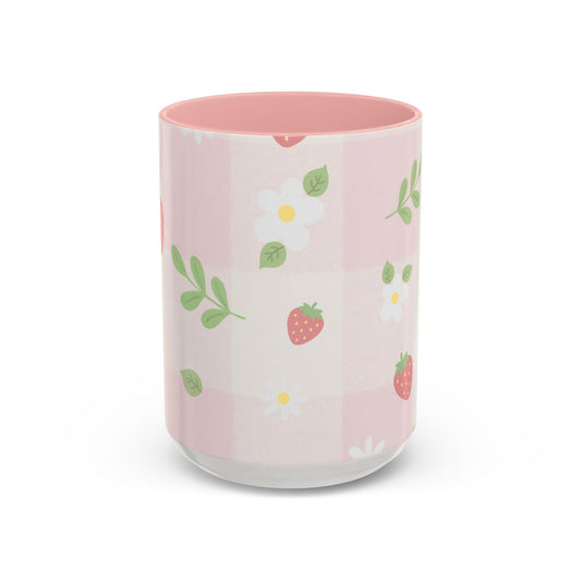 Strawberry Accent Coffee Mug — Pink or Green Interior (11oz & 15oz)