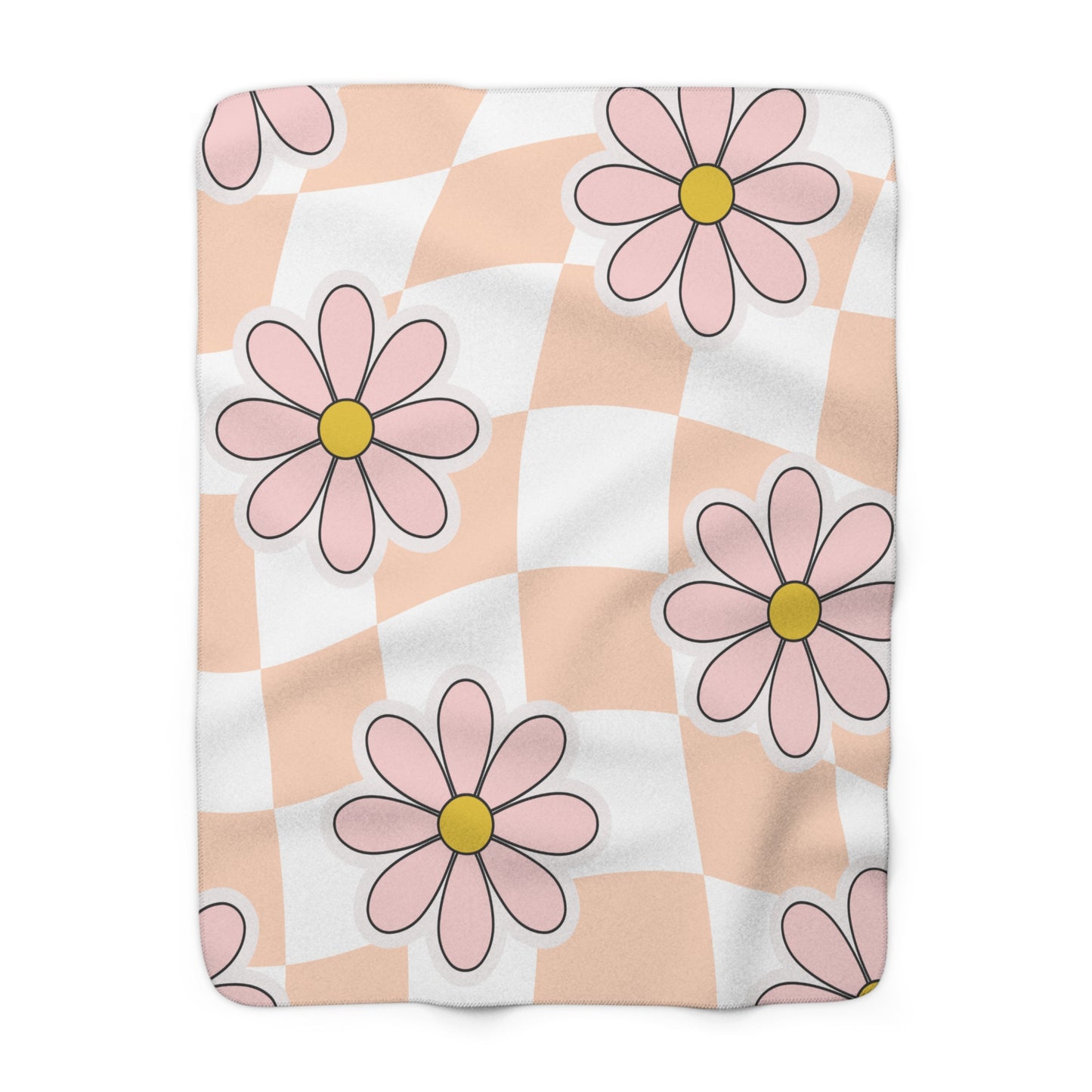 Groovy Floral Sherpa Fleece Blanket — Cozy Retro Flower Pattern Throw