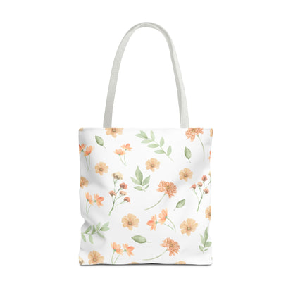 Floral Watercolor Tote Bag – Peach Blossom Pattern, Lightweight Everyday Market Tote
