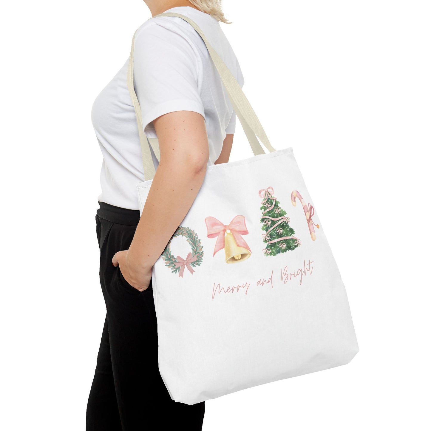 Pink Christmas Decal Tote Bag